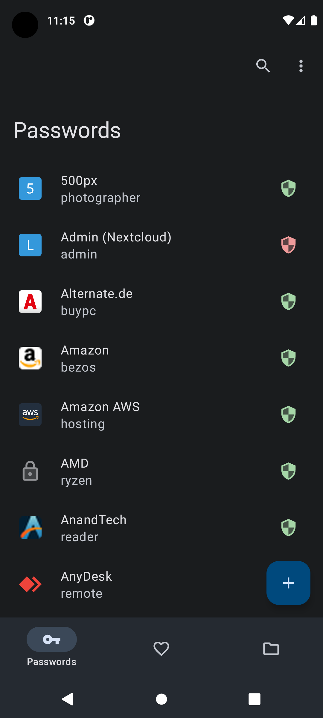 Dark password list view