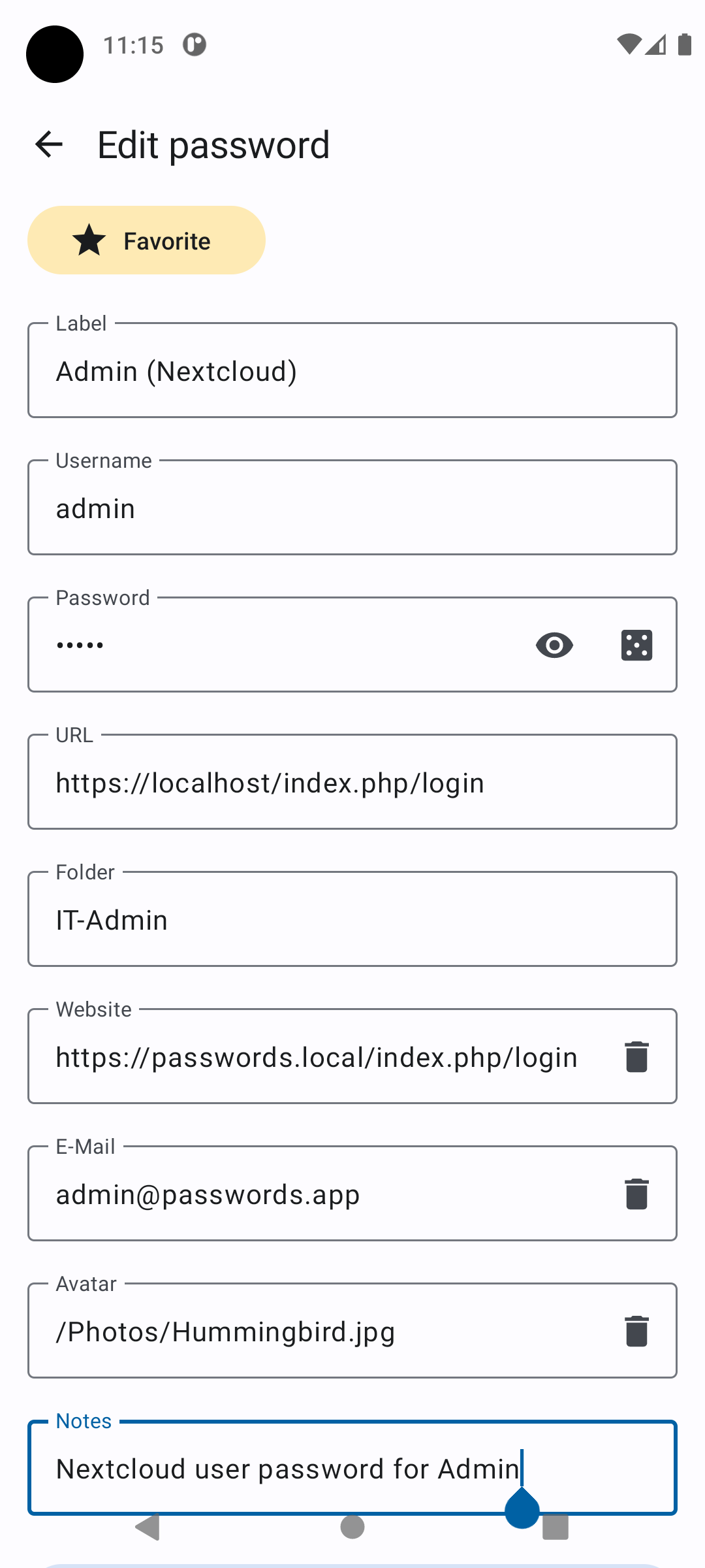 Light password edit view